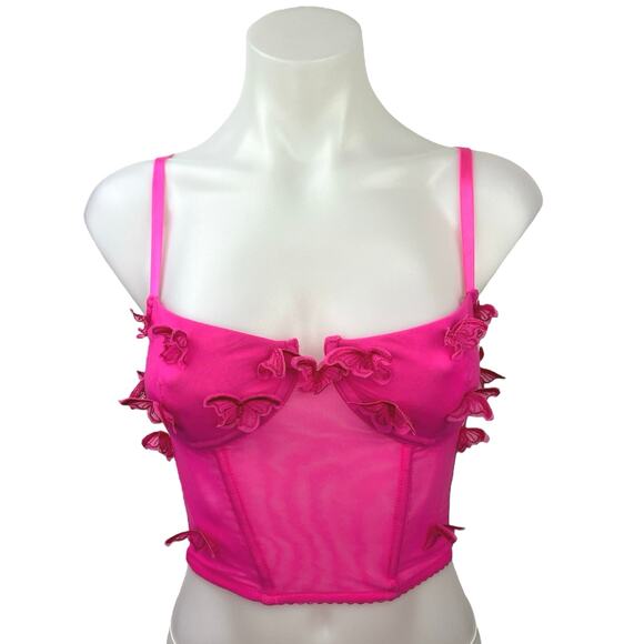 Forever 21 Pink Butterfly Applique Split Scoop Neck Corset Bustier Tank Top Sz S - Picture 1 of 4